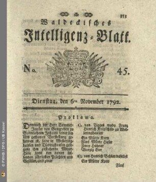 No. 45. Dienstag, den 6ten November 1792