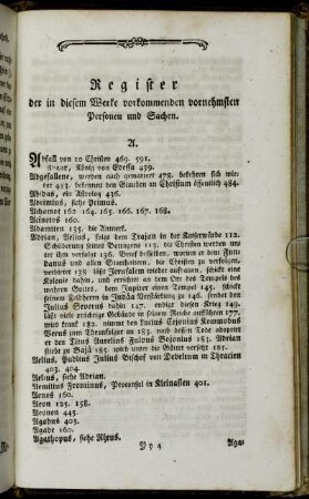 Register der in diesem Werke vorkommenden vornehmsten Personen und Sachen.
