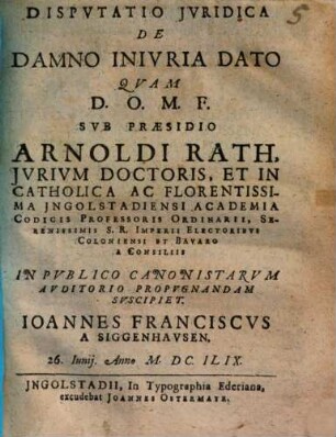 Dispvtatio Jvridica De Damno Inivria Dato