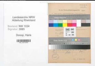 Entnazifizierung Hans Von Donop , geb. 06.08.1872 (Oberstleutnant)