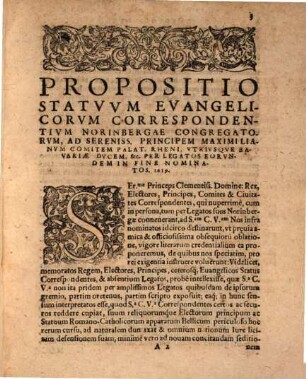 De summa rerum novissima disceptatio ultima protestatio evangelicorum correspondentium adversos Catholicos coram Seren. P. Maximiliano Comite Palatino