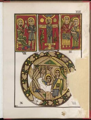 [Tafel XVII. - Fortsetzung des Bildercyclus mit der Geschichte Christi vom grossen Pallium pontificium von Achmim, nebst einer andern byzantinischen Seidenstickerei]