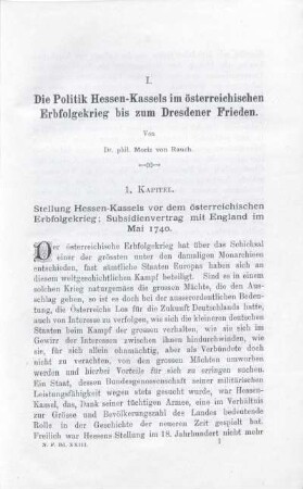 I. Die Politik Hessen-Kassels im österreichischen Erbfolgekrieg bis zum Dresdener Frieden.