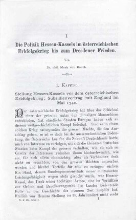 I. Die Politik Hessen-Kassels im österreichischen Erbfolgekrieg bis zum Dresdener Frieden.