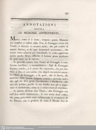 Annotazioni Sopra Le Memorie Antecedenti.