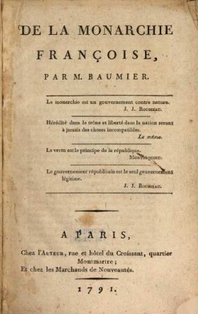 De la monarchie françoise