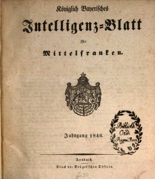 Königlich Bayerisches Intelligenzblatt für Mittelfranken. 1846