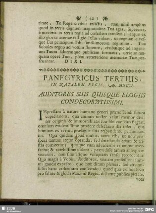 Panegyricus Tertius, In Natalem Regis. Ao. MDCCI.