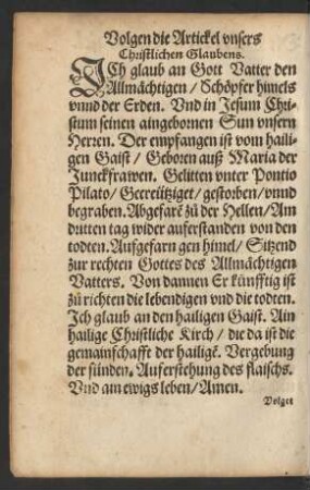 Volgen die Artickel unsers Christlichen Glaubens.
