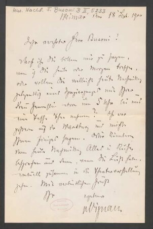 Brief an Ferruccio Busoni : 18.09.1900