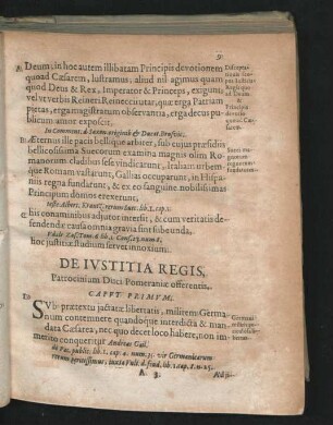 De Iustitia Regis. Patrocinium Duci Pomeraniae offerentis. Caput Primum.