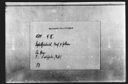 Eitel Friedrich, Graf von Zollern, königlicher Kämmerer, quittiert der Stadt Reutlingen 100 fl. an ihrer am letzten St. Martins Tag fälligen Stadtsteuer.