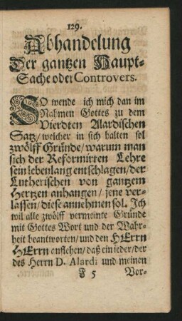 Abhandelung Der gantzen Haupt-Sache oder Controvers.