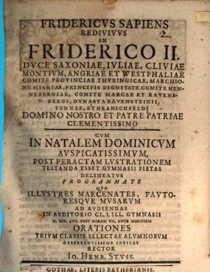 Fridericus Sapiens redivivus in Friderico II. Duce Saxoniae : [Programma]