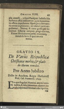 Oratio IX. De Variis ReipublicaeChristianae morbis ...