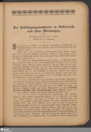 Der Befähigungsnachweis in Oesterreich und seine Wirkungen