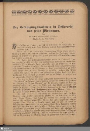 Der Befähigungsnachweis in Oesterreich und seine Wirkungen