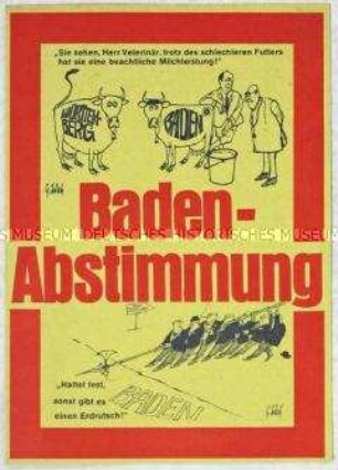 Postkarte zur Volksabstimmung über ein eigenständiges Bundesland Baden im Juni 1970, rückseitig Einladung zu einem Podiumsgespräch