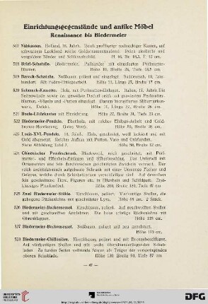 Einrichtungsgegenstände und antike Möbel (Nr. 517 - 558)