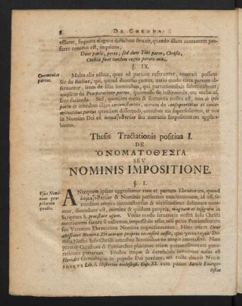 Thesis Tractationis positiua I. De Onomatoemia Seu Nominis Impositione.