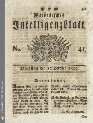 No. 41. Dienstag den 11 October 1803