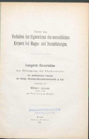 Ueber das Verhalten der Eigenwärme des menschlichen Körpers bei Magen- und Darmblutungen