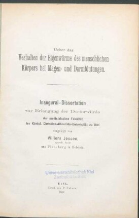 Ueber das Verhalten der Eigenwärme des menschlichen Körpers bei Magen- und Darmblutungen