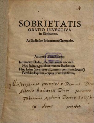 Sobrietatis oratio invectiva in Ebrietatem : ad studiosam iuventutem Germaniae ...