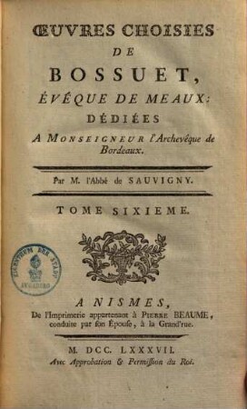Oeuvres choisies de Bossuet, évèque de Meaux, 6