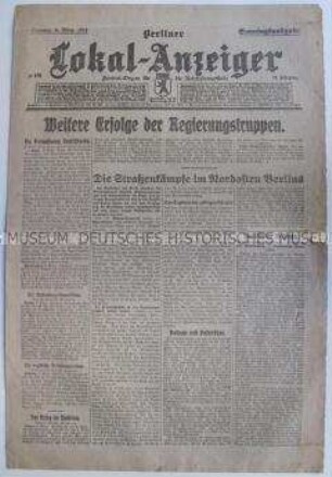 Tageszeitung "Berliner Lokal-Anzeiger" zu den revolutionären Kämpfen in Berlin