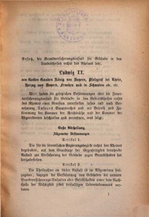Die Brandversicherungs-Anstalt für Gebäude in den Landestheilen rechts des Rheines : Abdruck des Gesetzes vom 3. April 1875 und der unterm 21. April und 30. Juni 1875 hiezu erlassenen Ministerialvorschriften