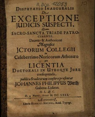 Disputatio inauguralis de exceptione iudicis suspecti