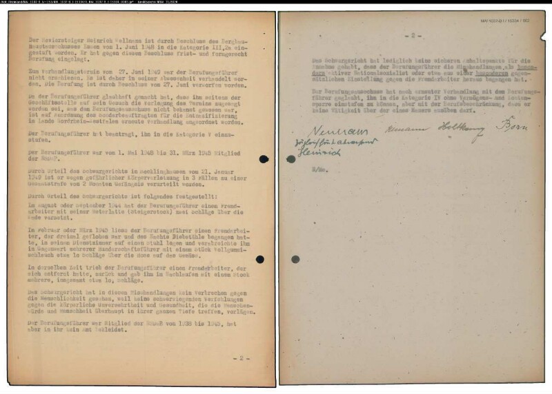 Entnazifizierung Heinrich Wellmann , geb. 07.03.1895 (Steiger)