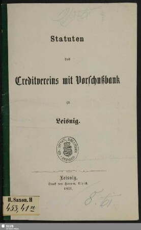 Statuten des Creditvereins mit Vorschußbank zu Leisnig