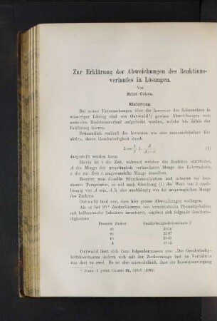 Zur Erklärung der Abweichungen des Reaktionsverlaufes in Lösungen.