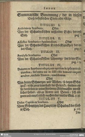 Summarische Benennung, der in diesem Buch befindlichen Tituln oder Sätze