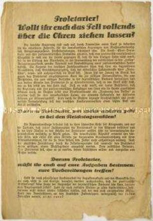 Aufruf der Kommunistischen Arbeiterpartei und der Allgemeinen Arbeiter-Union zum Boykott der Reichstagswahl am 7. Dezember 1924