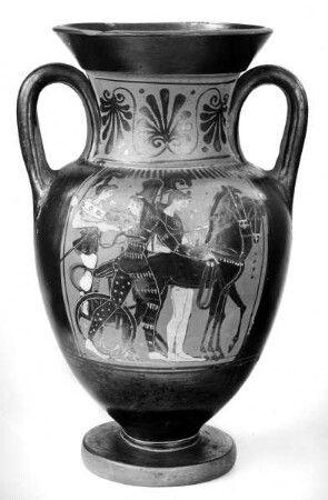 Halsamphora (A: Amazonen mit Viergespann | B: Amazone führt zwei Pferde)
