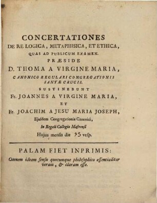 Concertationes de re logica, metaphysica et ethica