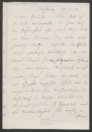 Brief an Ludwig Strecker und B. Schott's Söhne : 29.12.1914
