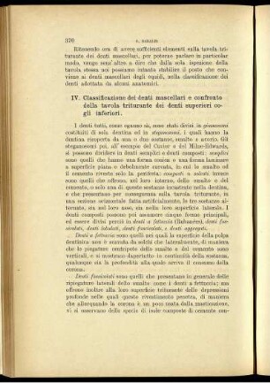 IV. Classificazione dei denti mascellari e confronto della tavola triturante dei denti superiori cogli inferiori.