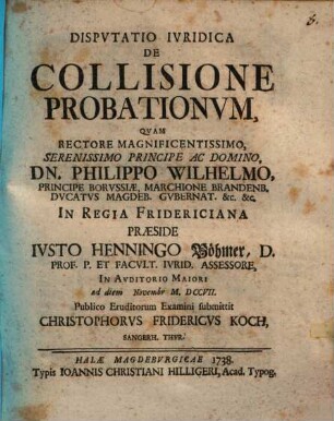 Dispvtatio Ivridica De Collisione Probationvm