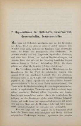 7. Organisationen der Selbsthülfe, Gewerkvereine, Gewerkschaften, Genossenschaften