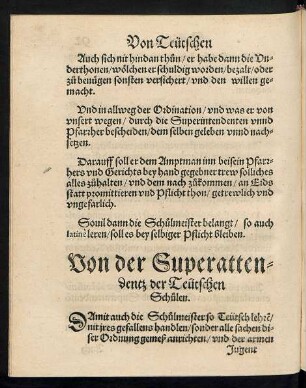 Von der Superattendentz der Teütschen Schulen.