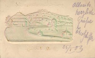 Postkartenalbum. "Schwarzwaldhaus und Lauterberg - Karlsruhe". Schwarzwaldhaus mit Lauterberg
