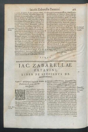 Iac. Zabarellae Patavini, Liber De Speciebus Demonstrationis.