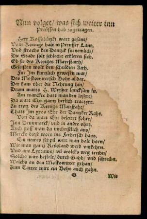 Nun volget/ was sich weiter inn Preüssen hab zugetragen.