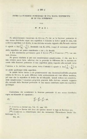 Sopra la funzione potenziale di una massa distribuita su di una superficie.
