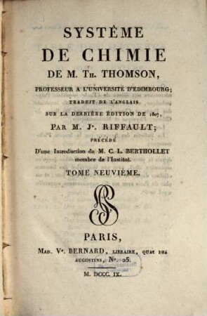 Systême de chimie : traduit de l'anglais sur la dernière édition de 1807, 9