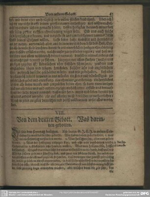 VIII. Vom dritten Gebott. Was darinnen gebotten